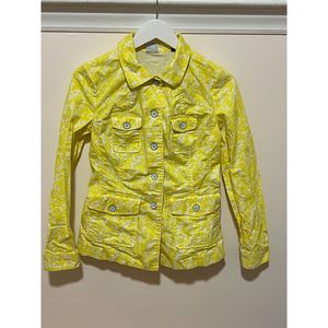 Cabi Vintage Yellow Floral Neon Button Up Blazer Jacket Size XS